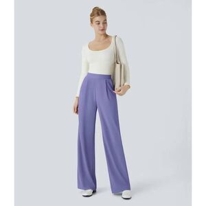 NWT Halara Flex Waist-Slimming Pocket Wide Leg Micro Waffle Work Pants M Purple